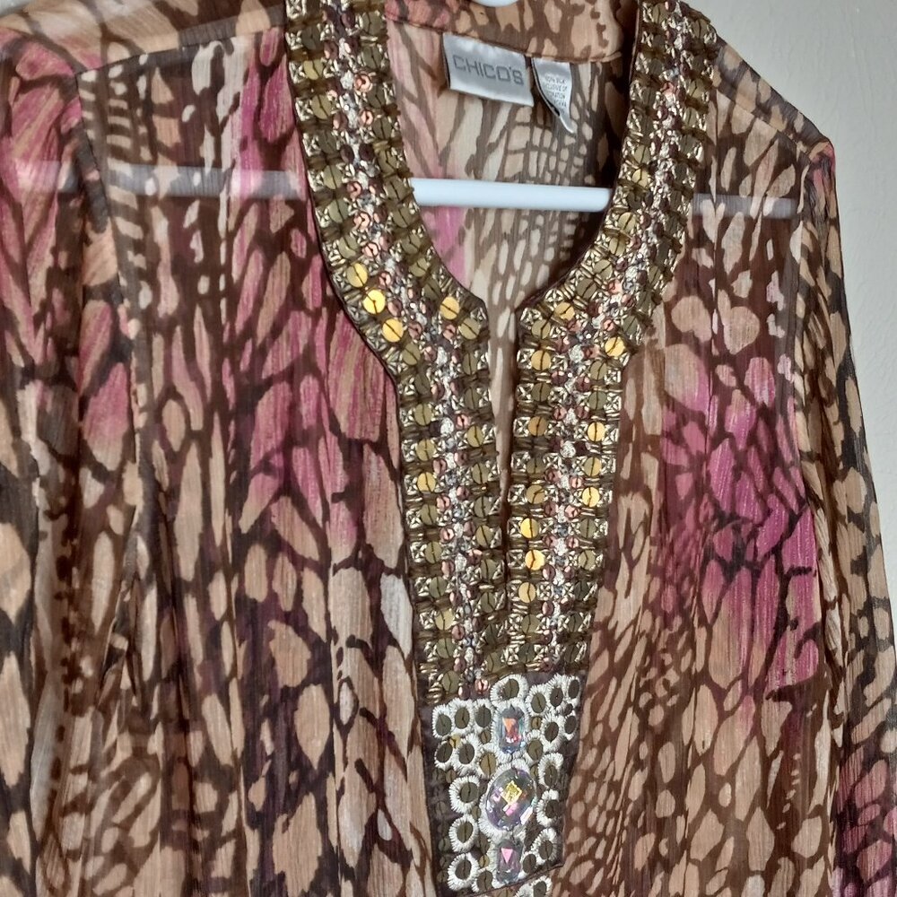 CHICO'S 100% silk sheer top size 1